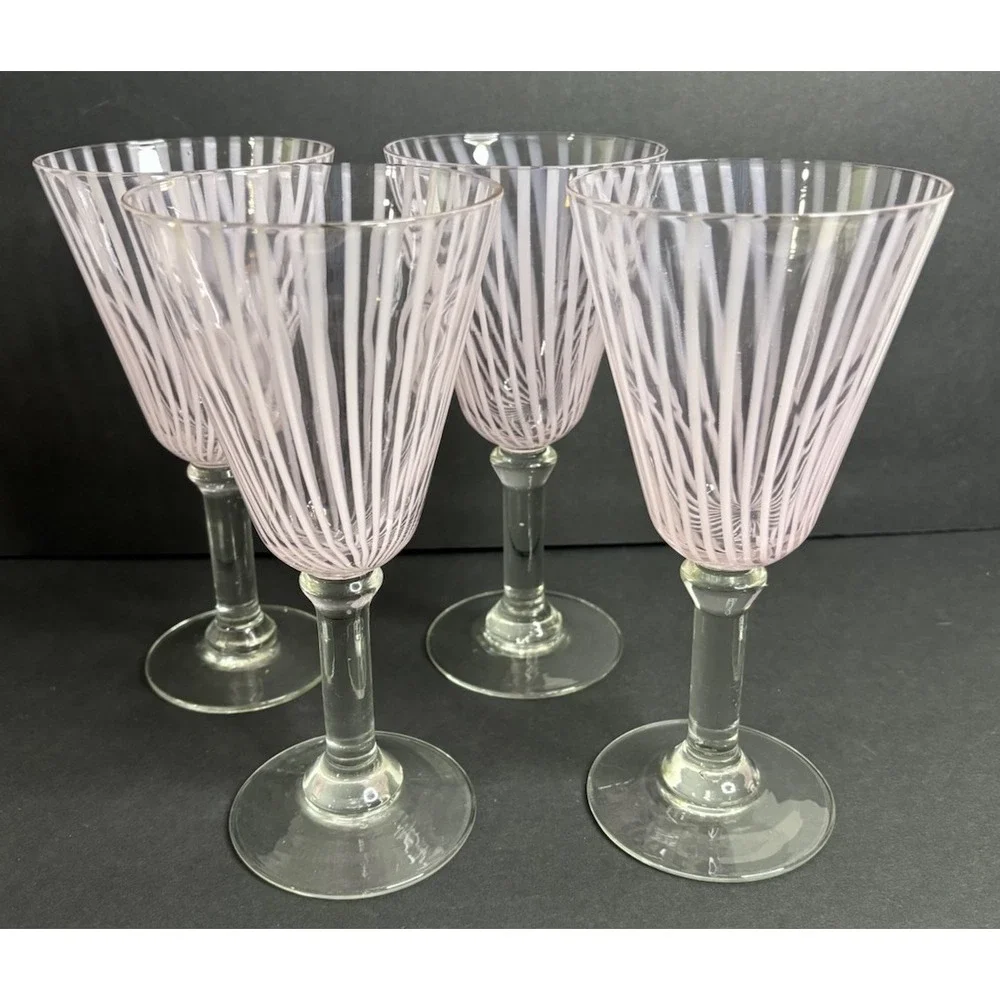 4 Pier 1 Vertical Stipe Pink Glasses Water Goblets 8